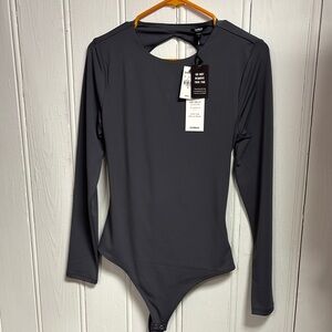 Express Gray Long Sleeve open back Bodysuit